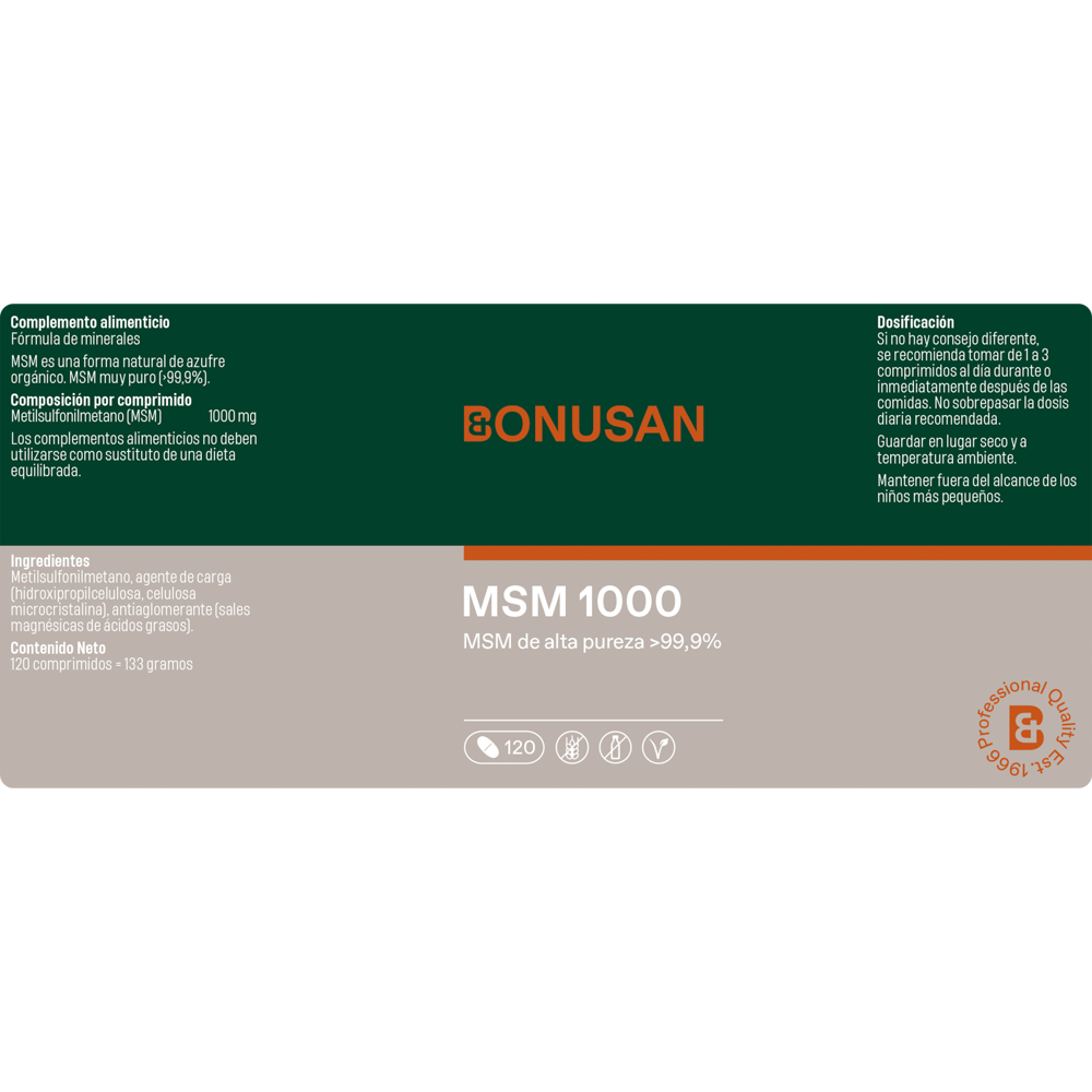 MSM 1000 mg 120 Tabletas | Bonusan - Dietetica Ferrer