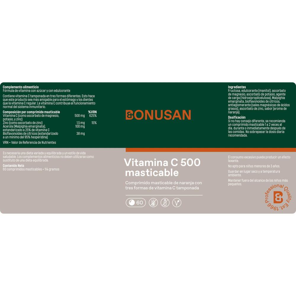 Vitamina C 500 60 Tabletas Masticables | Bonusan - Dietetica Ferrer