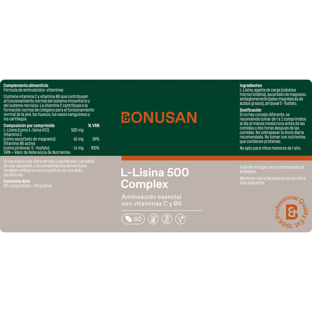 L Lisina 500 mg plus 60 Tabletas | Bonusan - Dietetica Ferrer