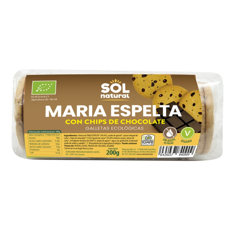 Galletas Maria Espelta Con Chips de Chocolate Bio 200 gr | Sol Natural