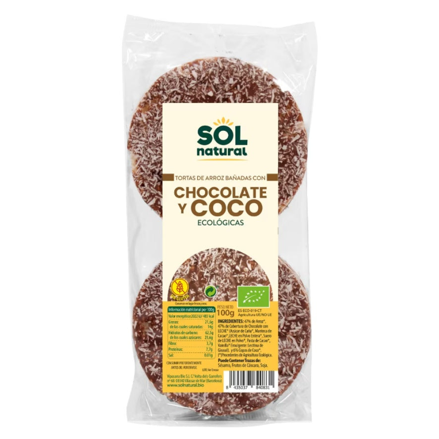 Tortas de Arroz Bañadas Con Chocolate Con Coco Bio 6 Unidades | Sol Natural - Dietetica Ferrer