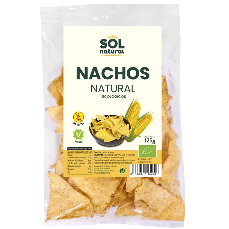 Nachos de Maiz Natural Sin Gluten Bio 125 gr | Sol Natural - Dietetica Ferrer