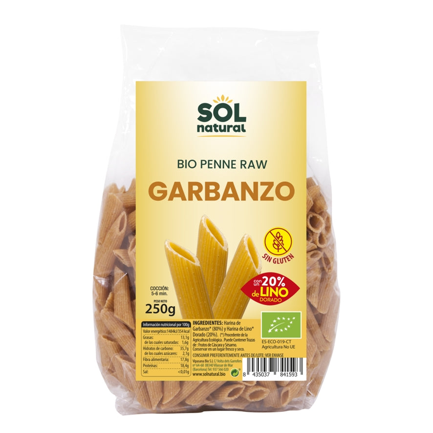 Penne de Garbanzo y Lino Bio 250 gr | Sol Natural - Dietetica Ferrer