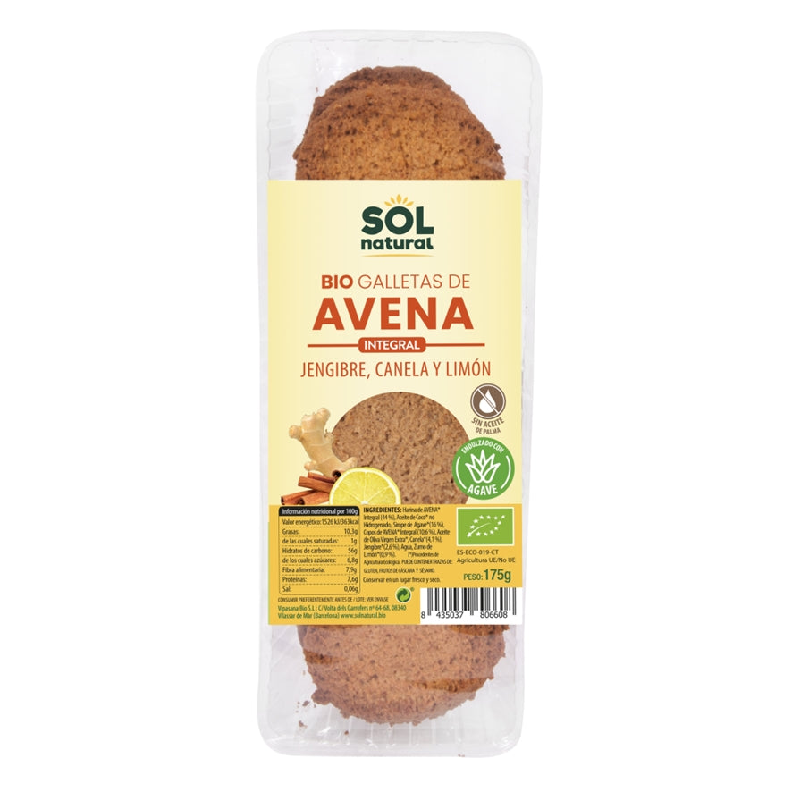 Galletas de Avena Jengibre Canela Limon 175 gr | Sol Natural - Dietetica Ferrer