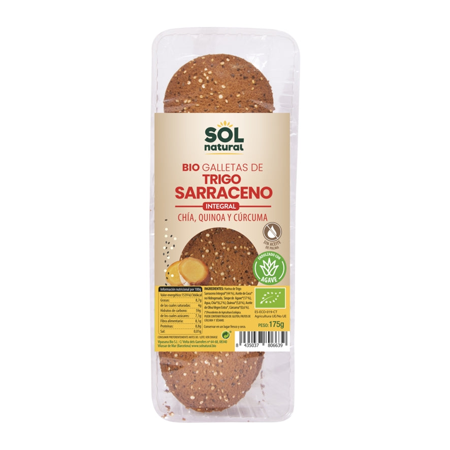 Galletas Trigo Sarraceno Chia Quinoa Curcuma 175 gr | Sol Natural - Dietetica Ferrer