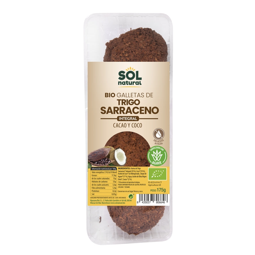 Galletas de Trigo Sarraceno Cacao y Coco Bio 175 gr | Sol Natural - Dietetica Ferrer
