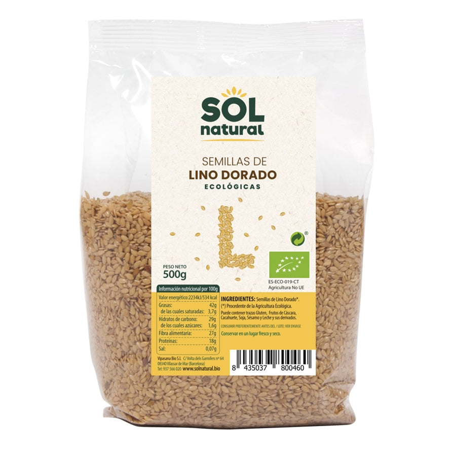 Semillas de Lino Dorado 500 gr Bio | Sol Natural - Dietetica Ferrer