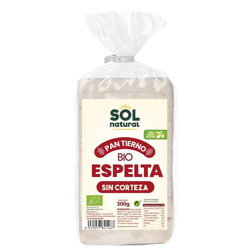 Pan Tierno de Espelta sin Corteza Bio 300 gr | Sol Natural - Dietetica Ferrer