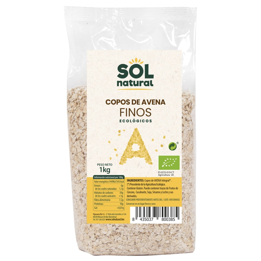 Copos de Avena Finos Bio 1 Kg | Sol Natural - Dietetica Ferrer