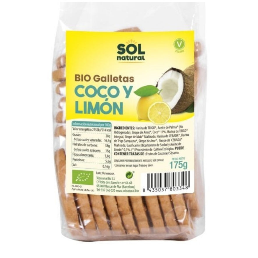 Galletas con Coco y Limon Bio 175 gr | Sol Natural - Dietetica Ferrer