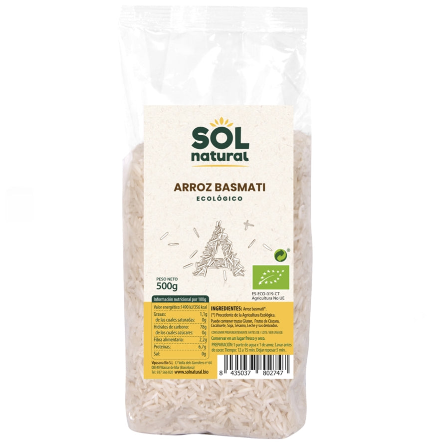 Arroz Basmati Blanco Bio 500 gr | Sol Natural - Dietetica Ferrer