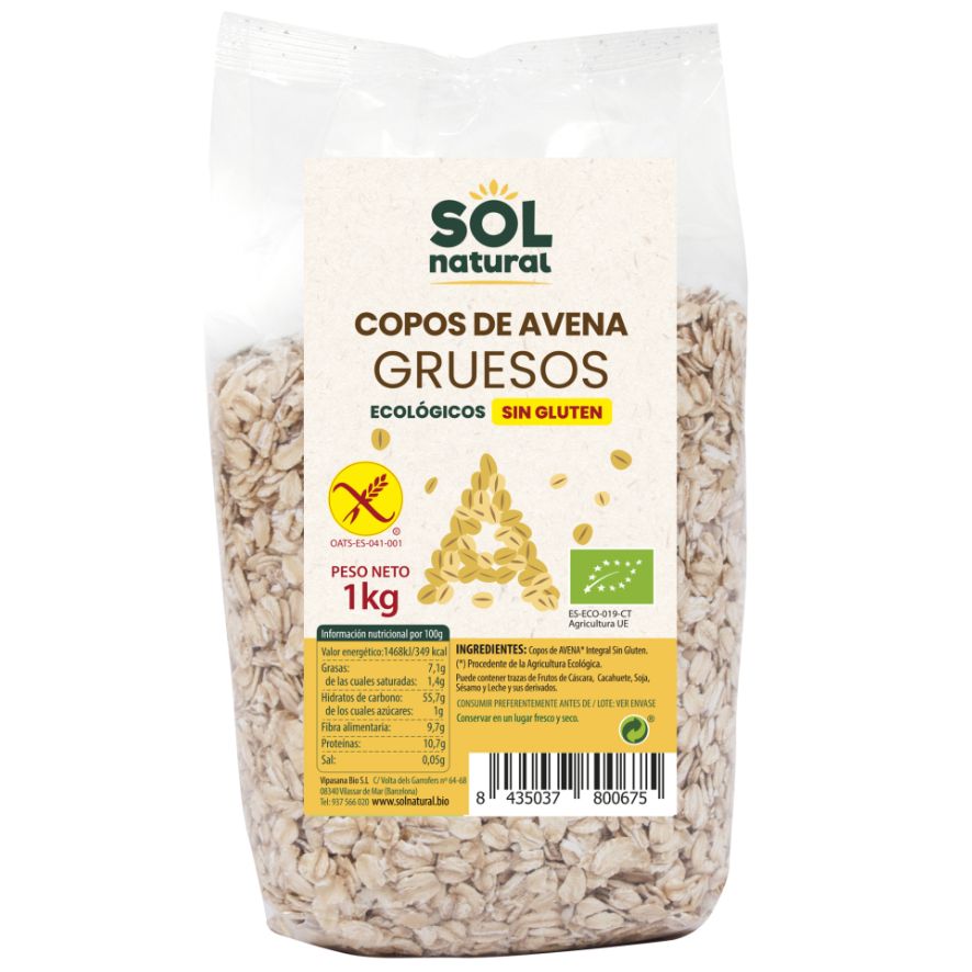 Copos de Avena Gruesos sin Gluten Bio 1 Kg | Sol Natural - Dietetica Ferrer