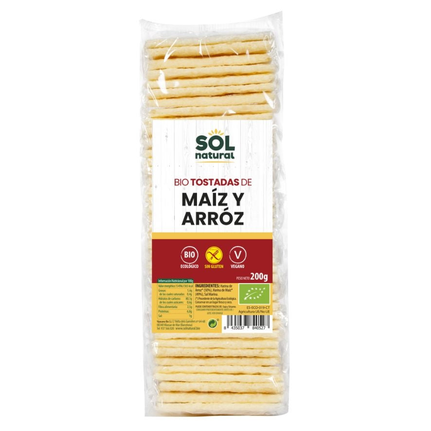 Tostadas de Maiz y Arroz Sin Gluten Bio 200 gr | Sol Natural - Dietetica Ferrer