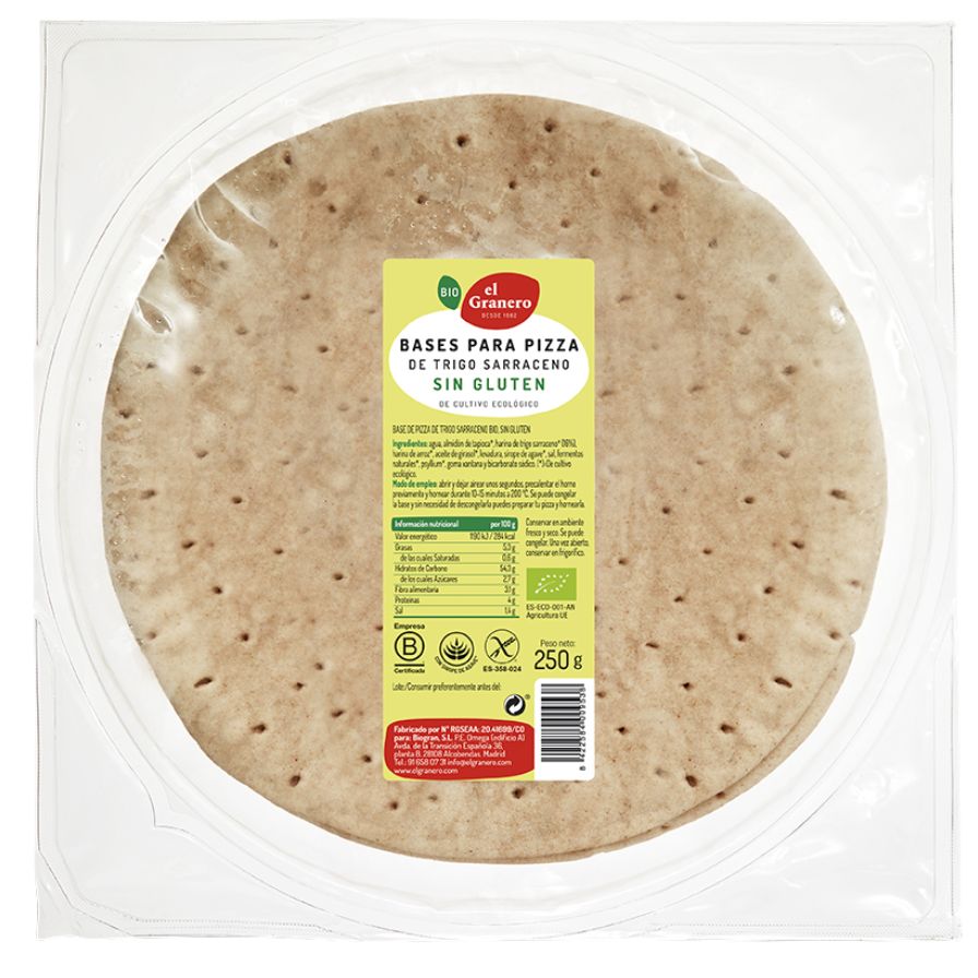 Bases de Pizza Con Trigo Sarraceno Bio 2 Unidades | El Granero Integral - Dietetica Ferrer