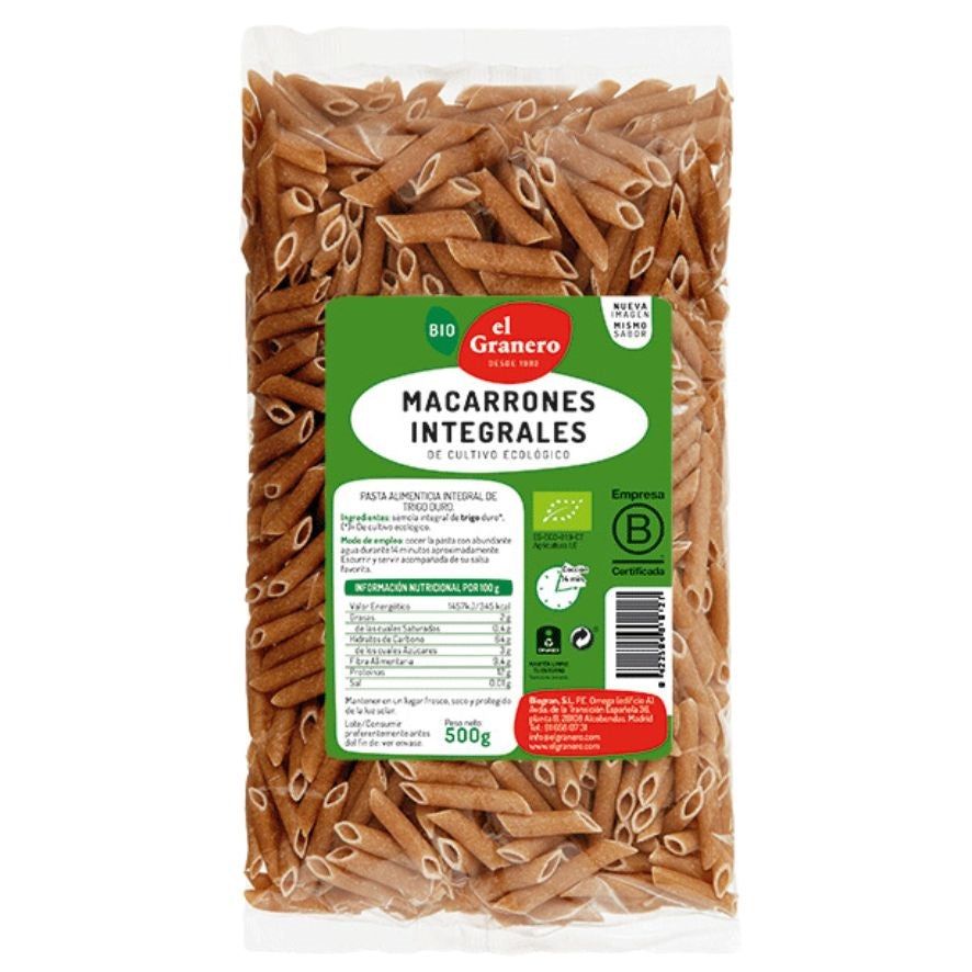 Macarrones Integrales Bio 500 gr | El Granero Integral
