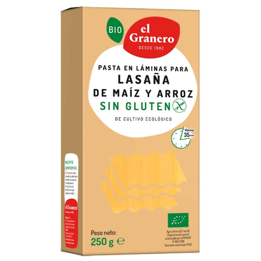 Laminas de Lasaña Sin Gluten 250 gr | El Granero Integral - Dietetica Ferrer