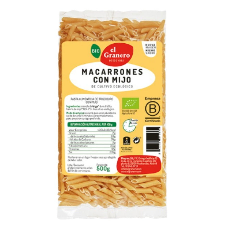 Macarrones Con Mijo Bio 500 gr | El Granero Integral - Dietetica Ferrer