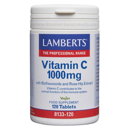 Vitamina C 1000 mg con Bioflavonoides y Escaramujo 120 Tabletas | Lamberts - Dietetica Ferrer