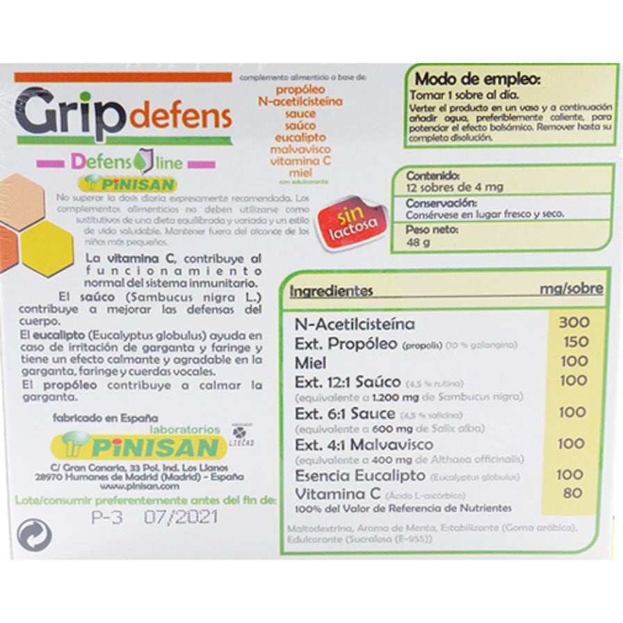 Grip Defens 12 sobres | Pinisan - Dietetica Ferrer
