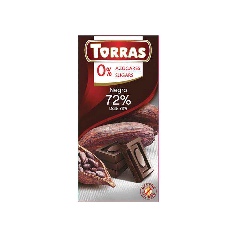Chocolate Negro 72% Cacao Sin Azucar 75 gr | Torras - Dietetica Ferrer