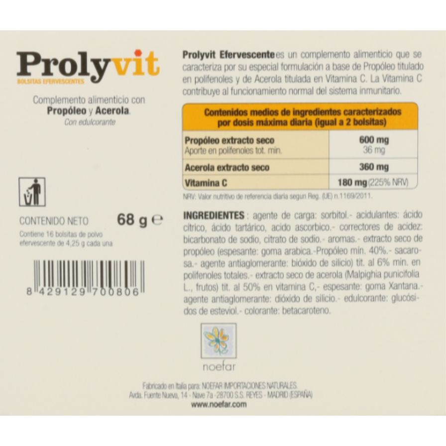 Prolyvit Efervescente con Stevia 16 Sobres | Noefar - Dietetica Ferrer