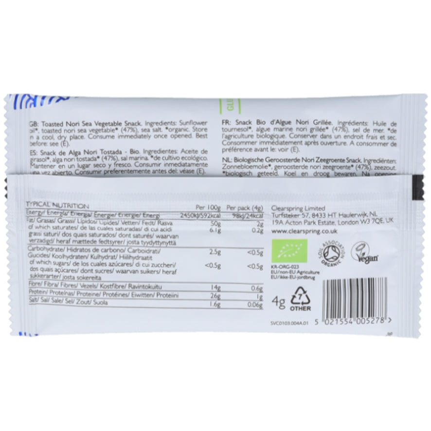 Snack de Alga Nori Tostada Bio 5 gr | Clearspring - Dietetica Ferrer