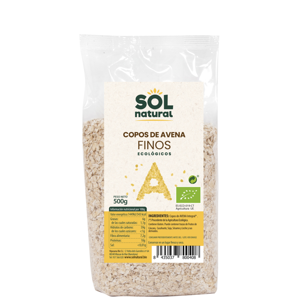 Copos de Avena Finos Bio | Sol Natural - Dietetica Ferrer