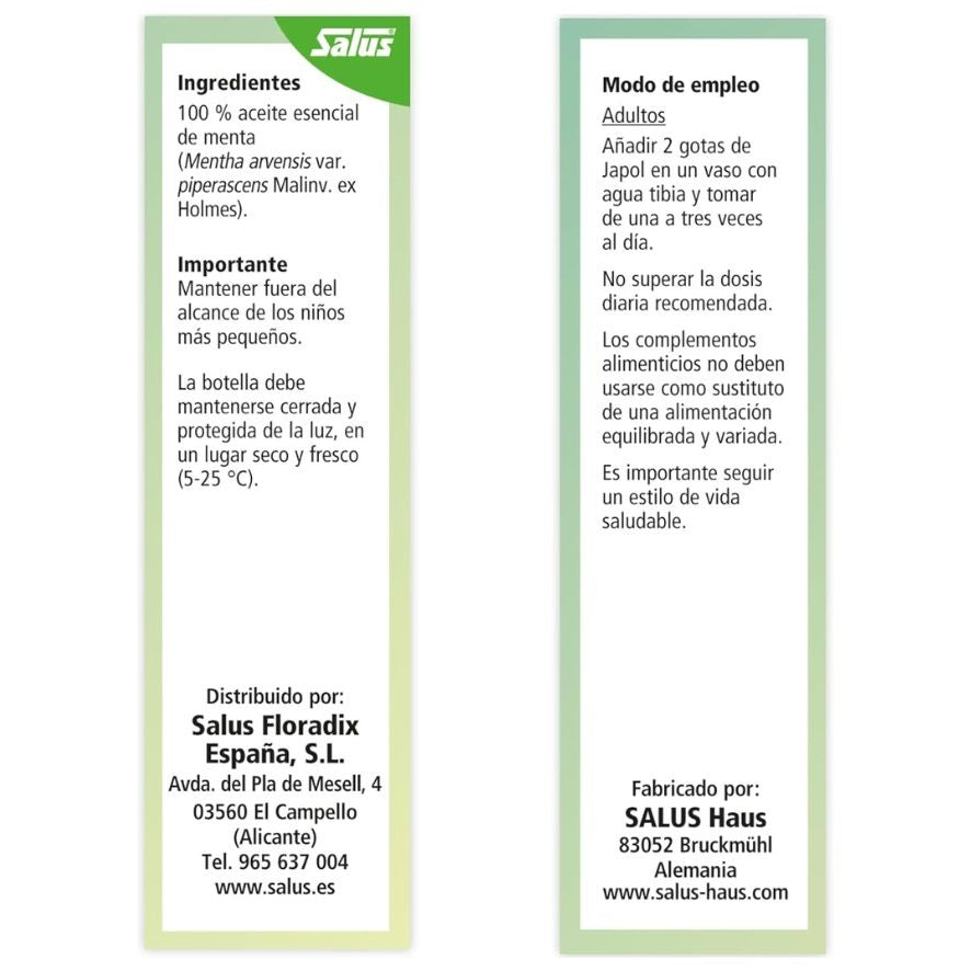 Japol Aceite de Menta Japonesa 10 ml | Salus - Dietetica Ferrer
