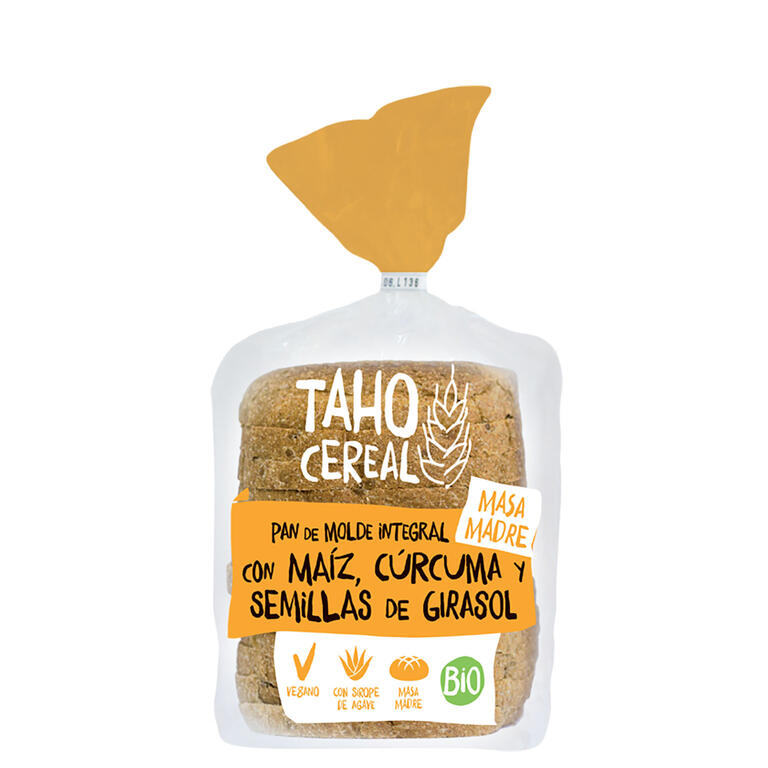 Pan de Molde Integral con Maiz Curcuma y Pipas de Girasol 400 gr | Taho Cereal - Dietetica Ferrer