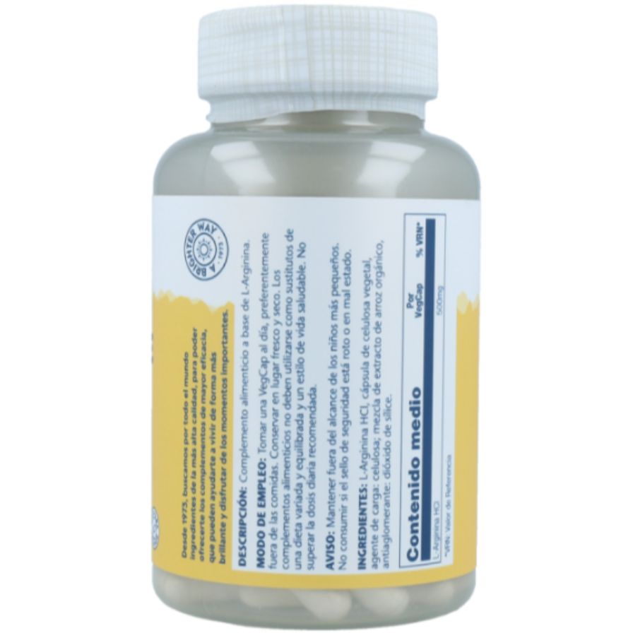 L Arginine 500 Mg 100 Capsulas | Solaray - Dietetica Ferrer