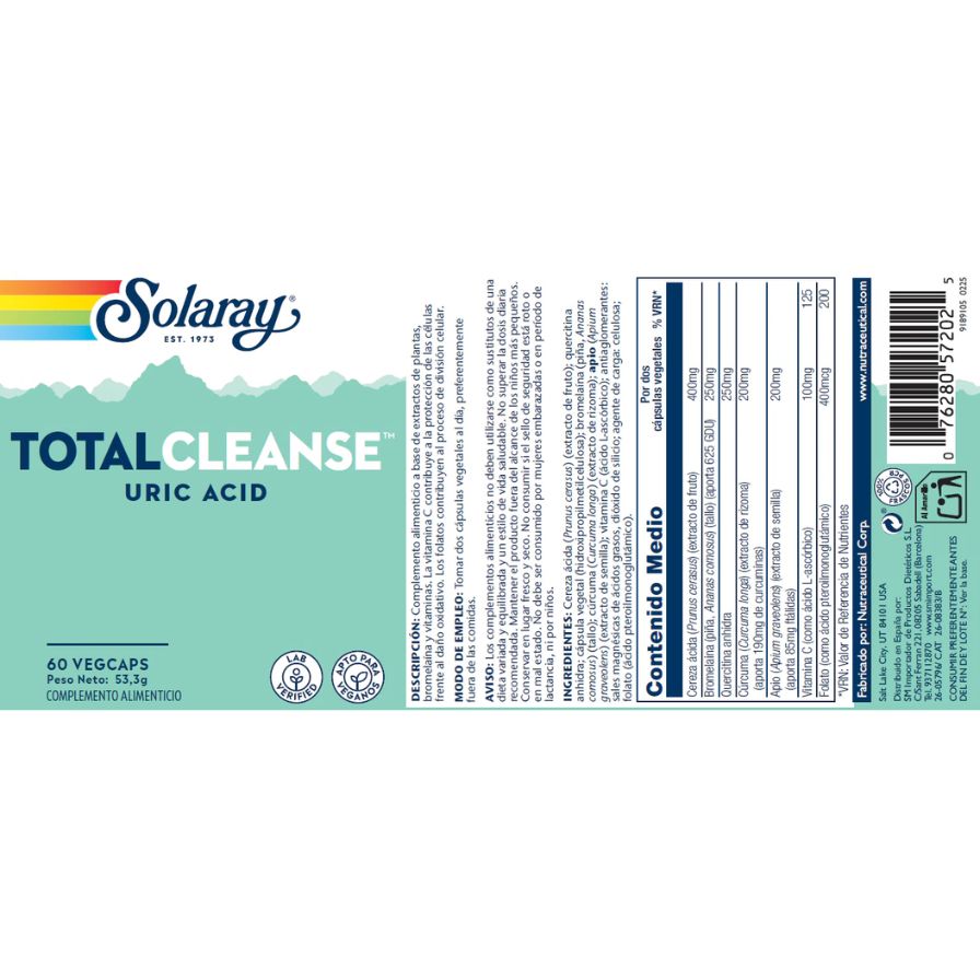 Total Cleanse Uric Acid 60 Capsulas | Solaray