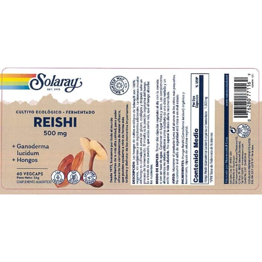Fermented Reishi 500 mg 60 Capsulas | Solaray - Dietetica Ferrer