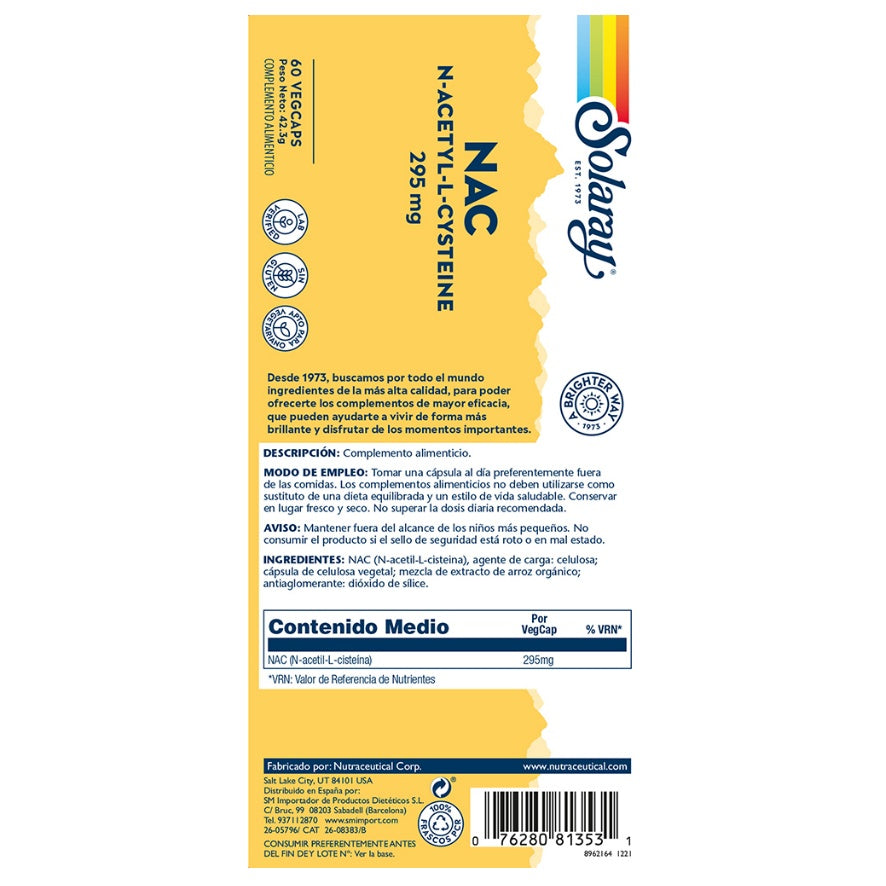 Nac 295 Mg 60 Capsulas | Solaray - Dietetica Ferrer