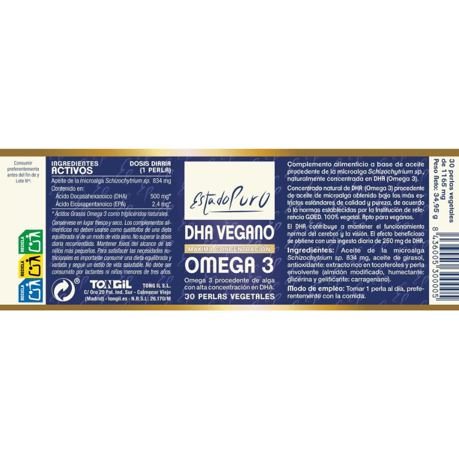Estado Puro Dha Vegano Omega 3 30 perlas | Tongil - Dietetica Ferrer