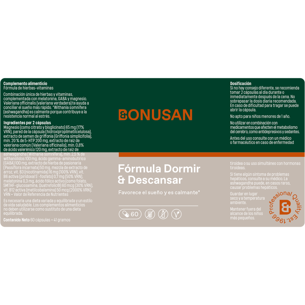 Dormir y Descansar 60 cápsulas | Bonusan - Dietetica Ferrer