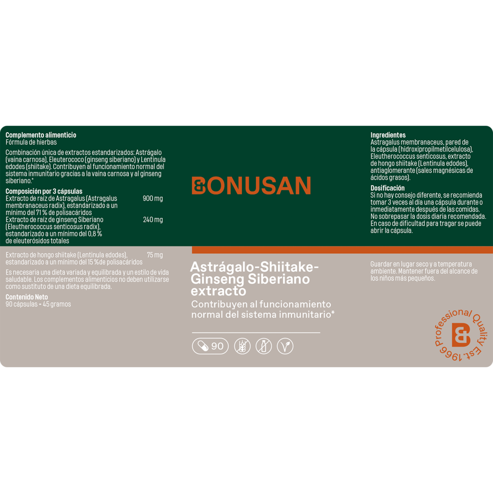 Astragalo Shiitake Ginseng Siberiano 90 Capsulas | Bonusan - Dietetica Ferrer