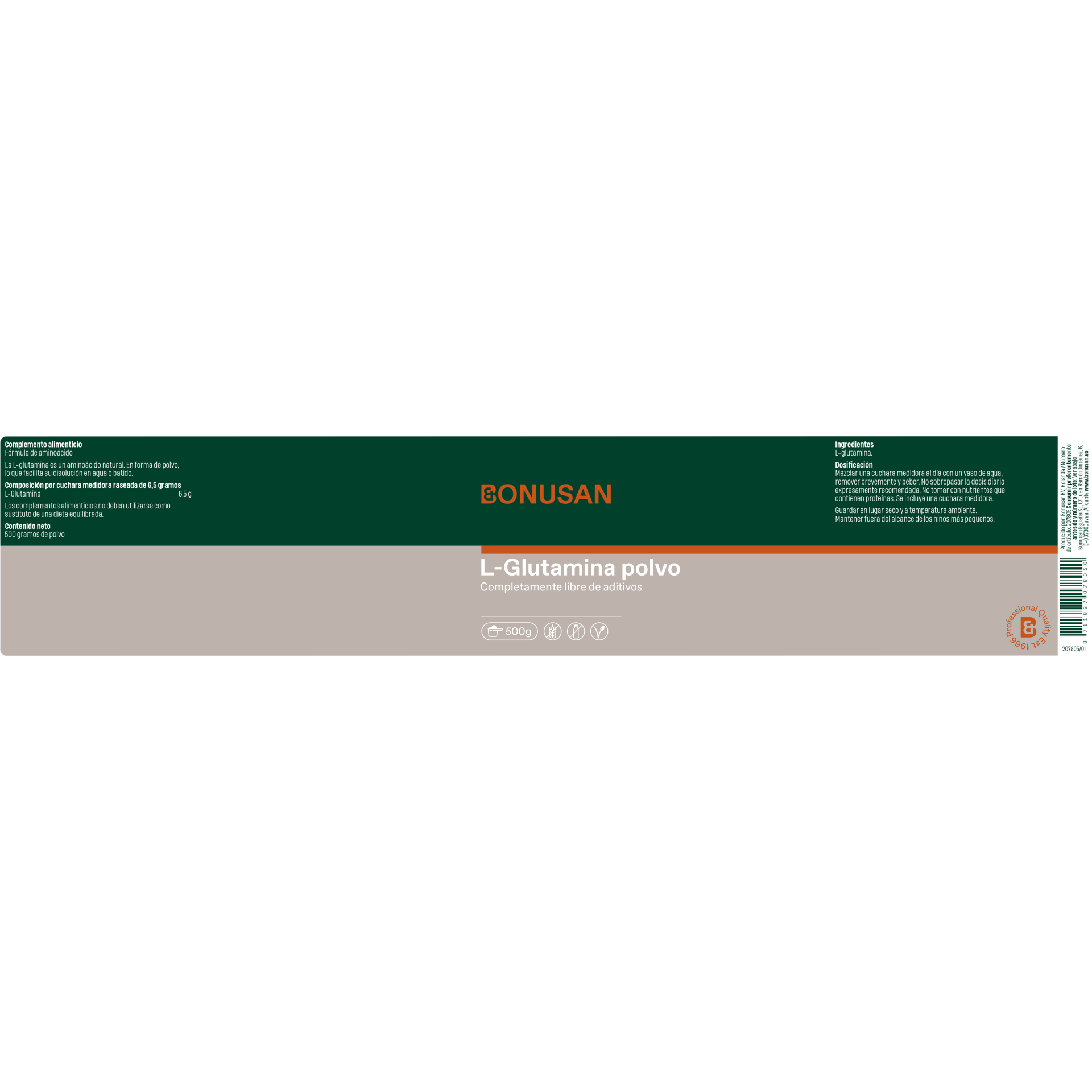 L-Glutamina Polvo 500 Gr | Bonusan