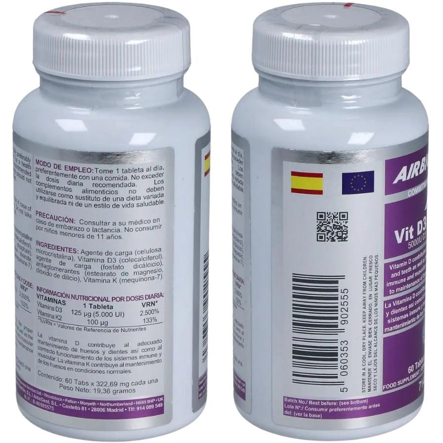Vitamina D3 + K2 60 Tabletas | Airbiotic - Dietetica Ferrer