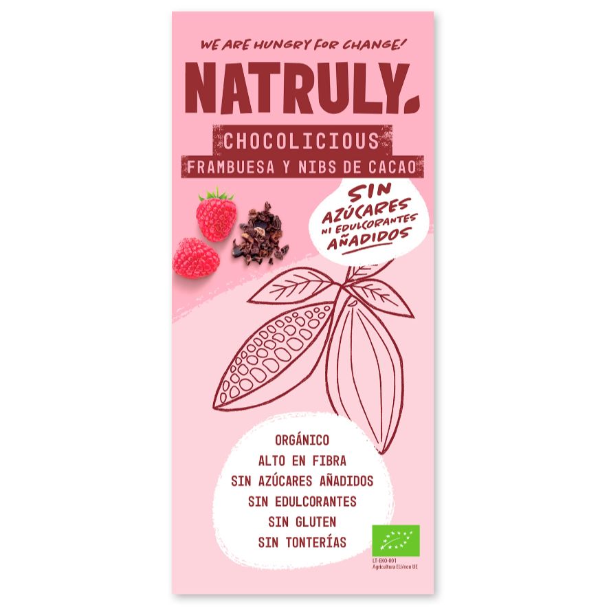 Tableta Bio Chocolate Con Frambuesa Y Nibs De Cacao 85 Gr | Natruly