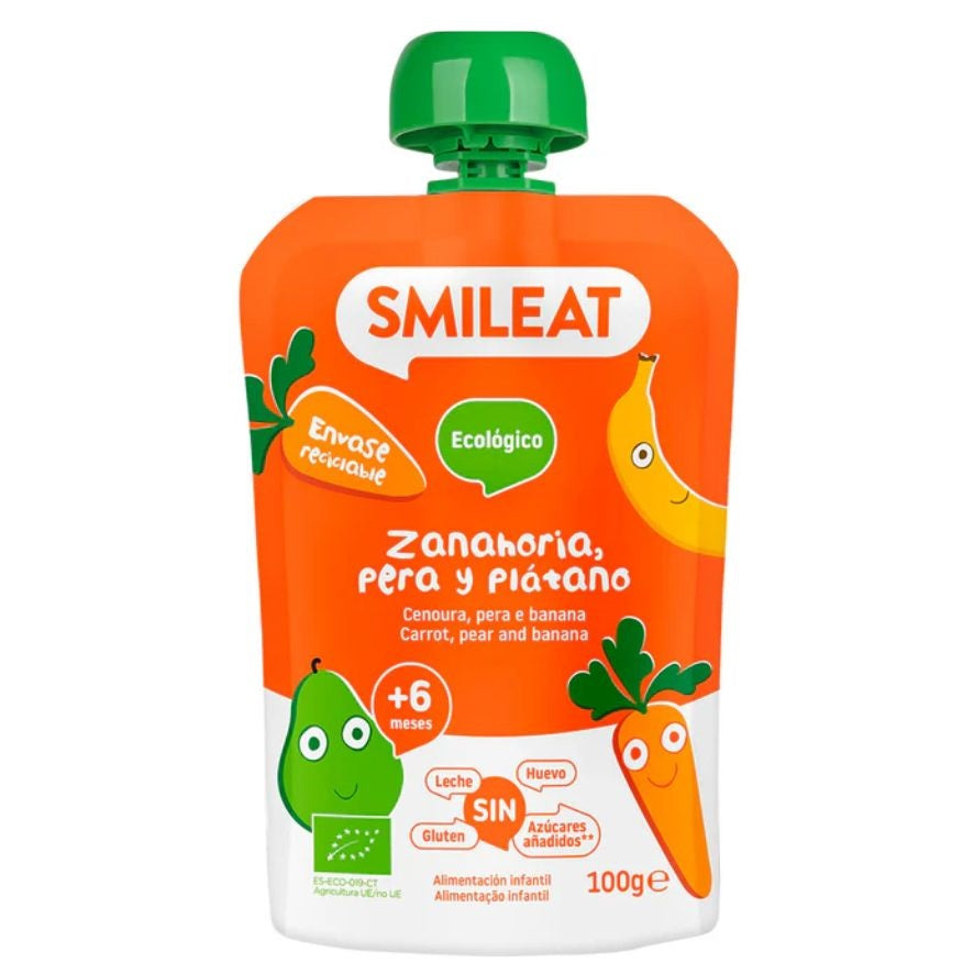 Pouch De Pera Zanahoria Y Plátano Bio 100 Gr | Smileat