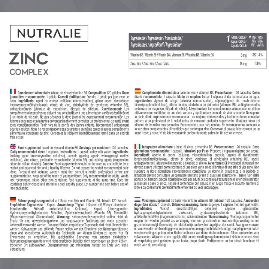 Zinc + B6 120 cápsulas | Nutralie - Dietetica Ferrer