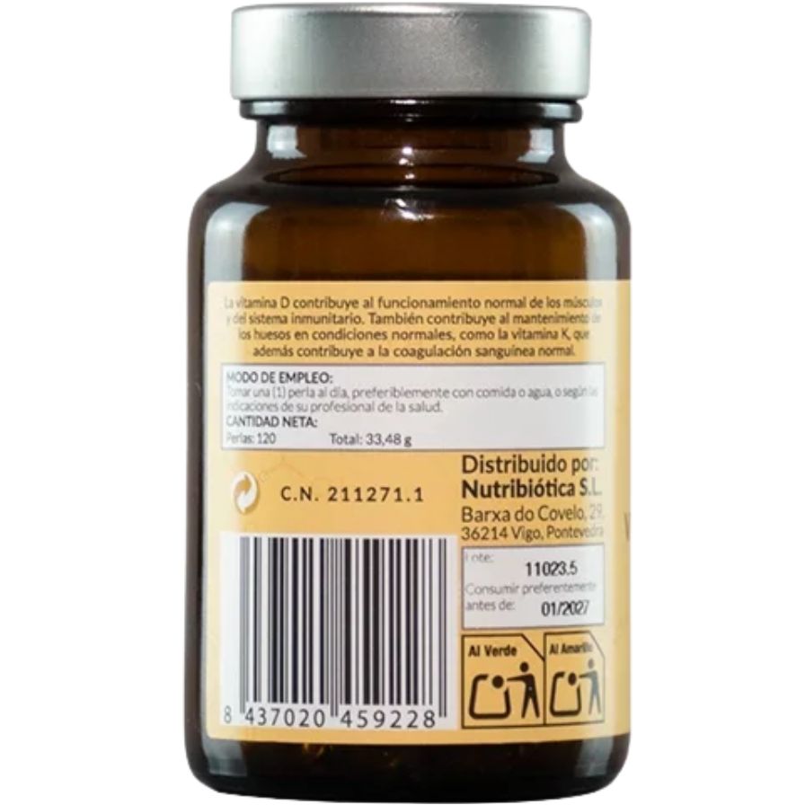 Vitamina D3+K2 120 pérolas | Kiroot