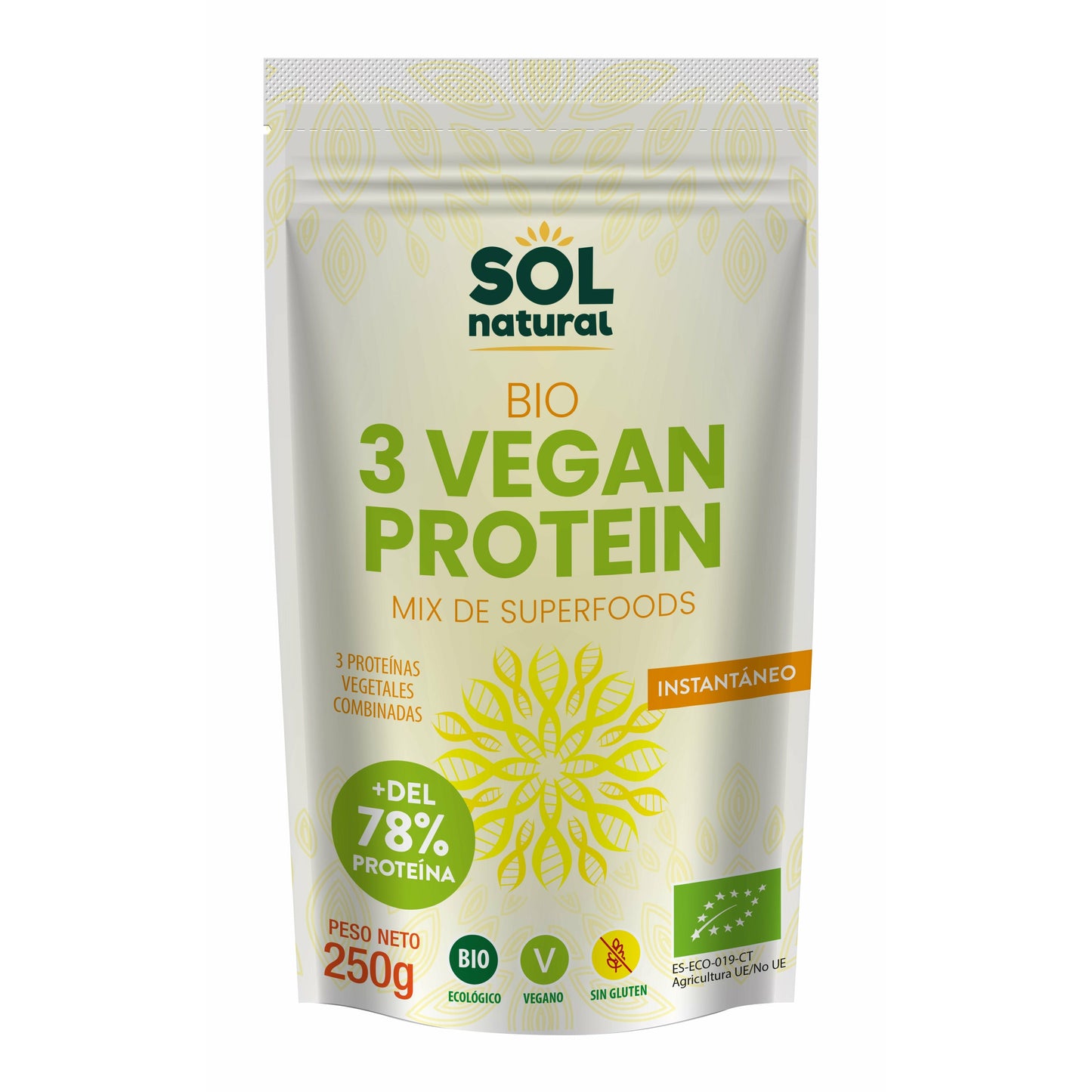 3 Vegan Protein Bio 250 gr | Sol Natural - Dietetica Ferrer