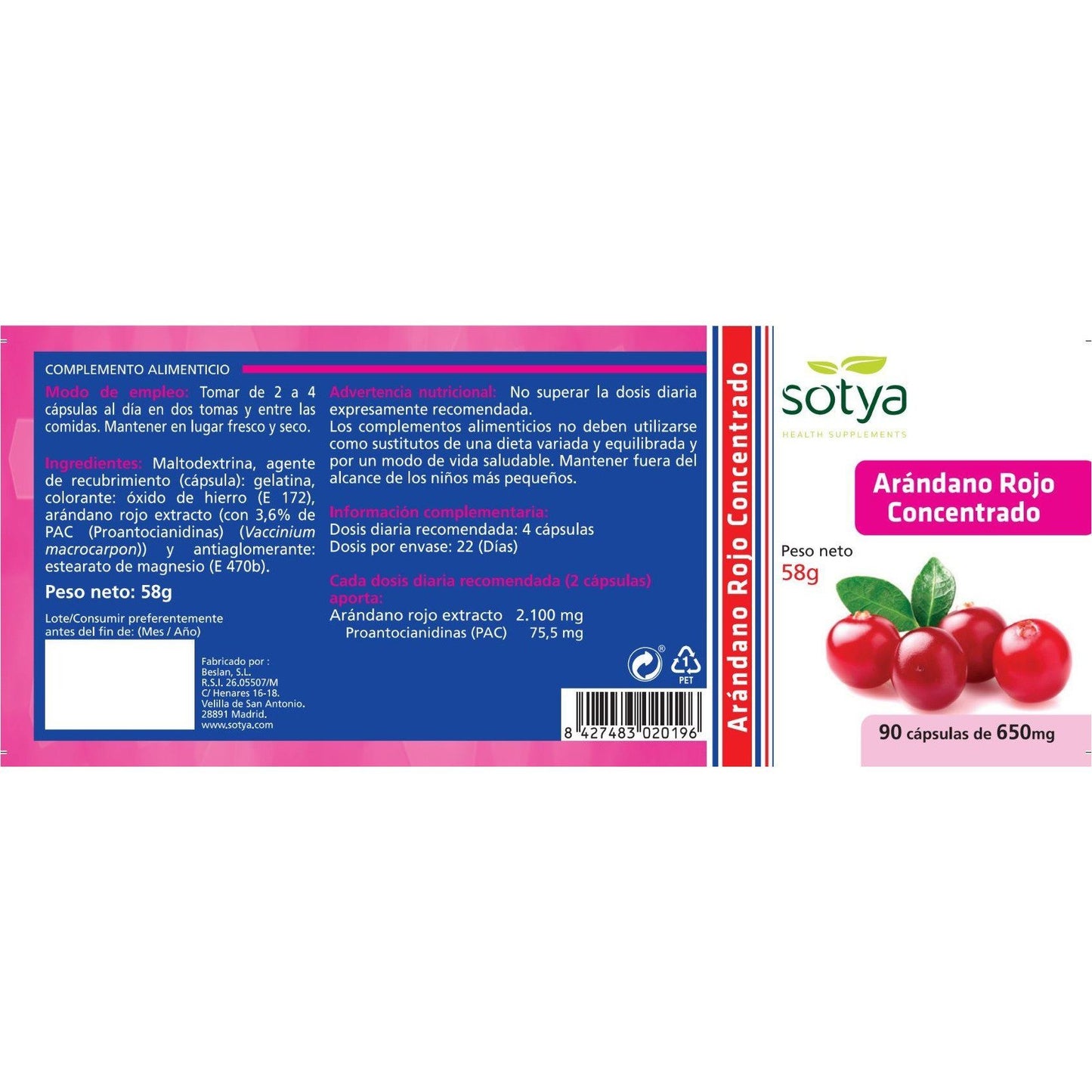 Arandano Rojo Concentrado 90 Capsulas | Sotya - Dietetica Ferrer