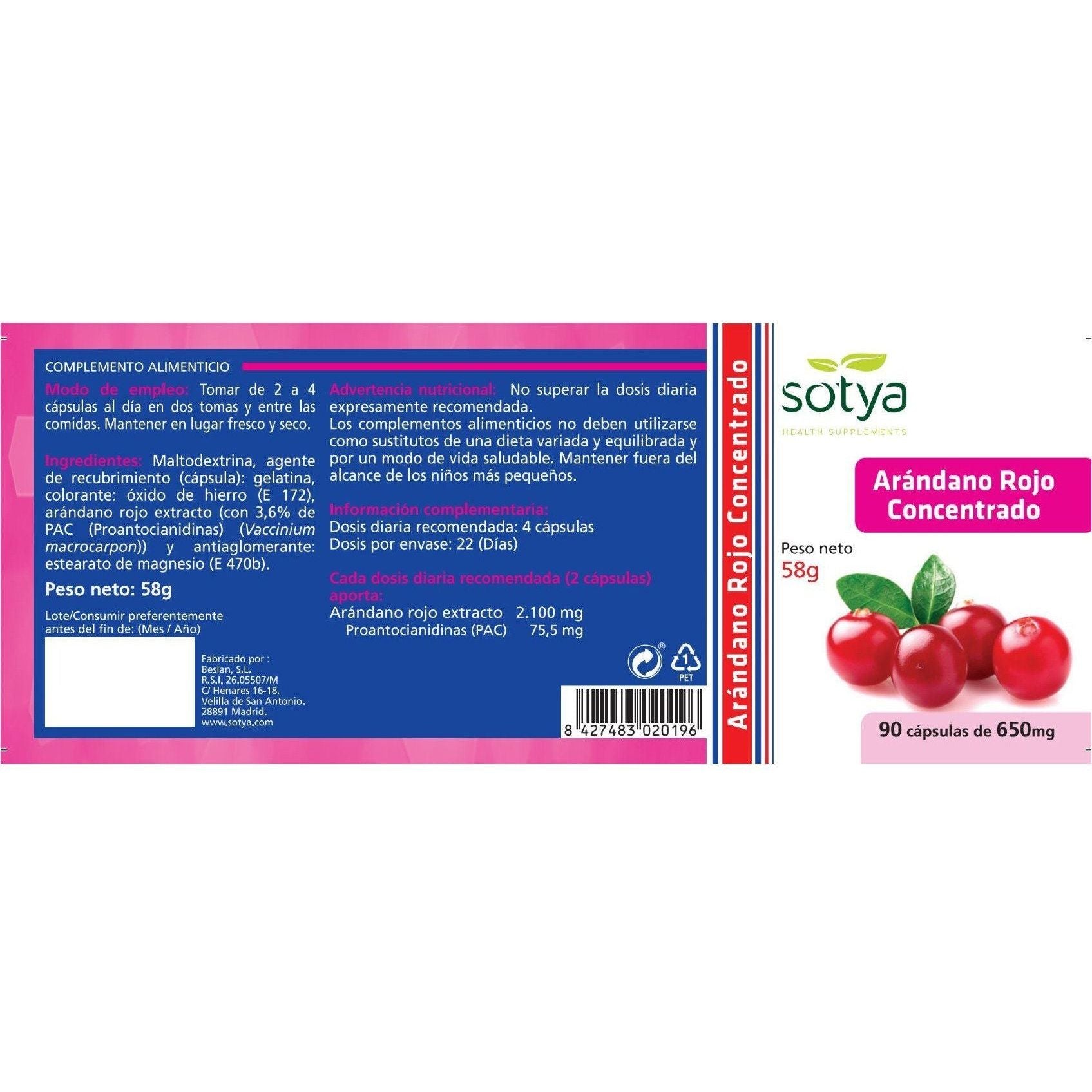 Arandano Rojo Concentrado 90 Capsulas | Sotya - Dietetica Ferrer