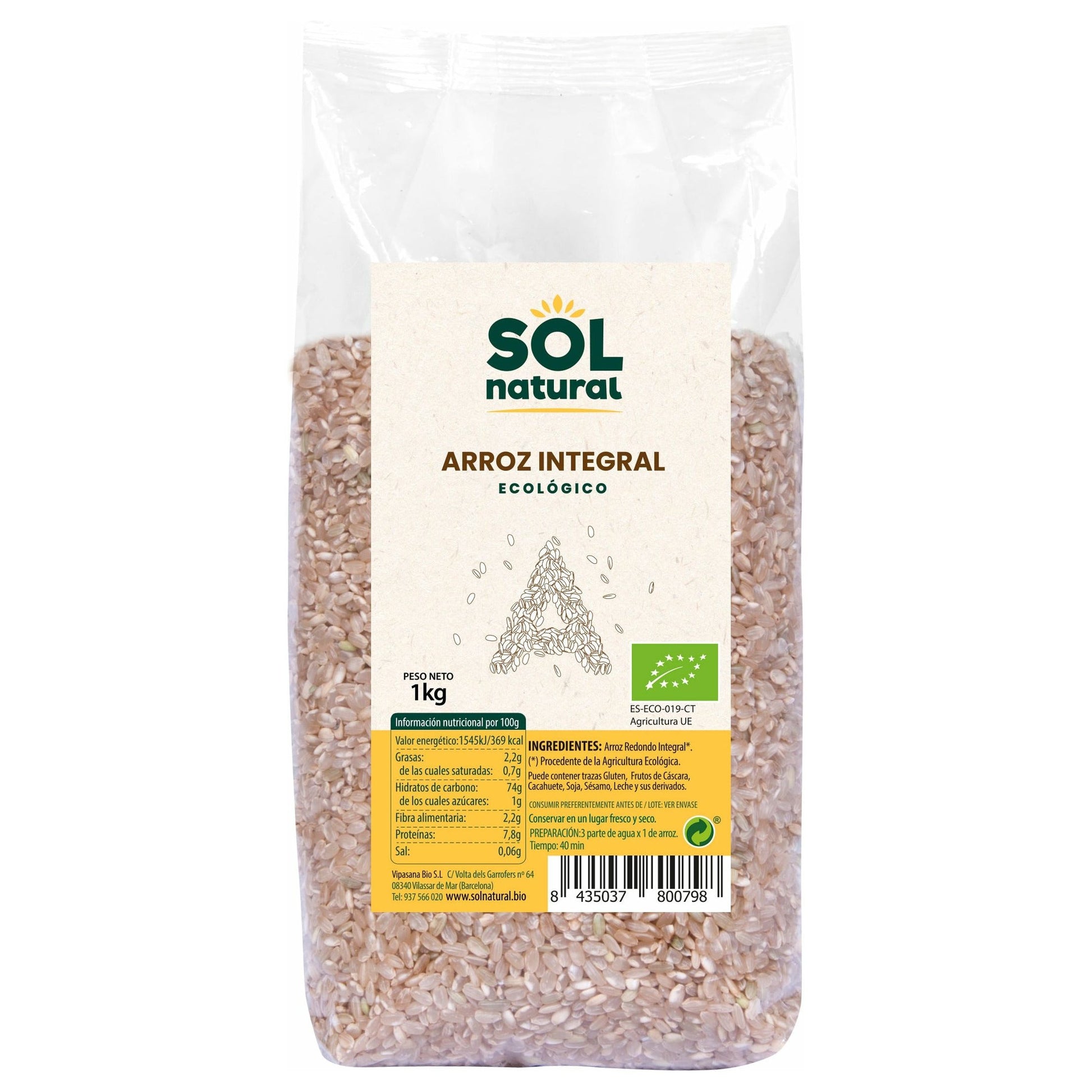 Arroz Redondo Integral Bio 1 Kg | Sol Natural - Dietetica Ferrer