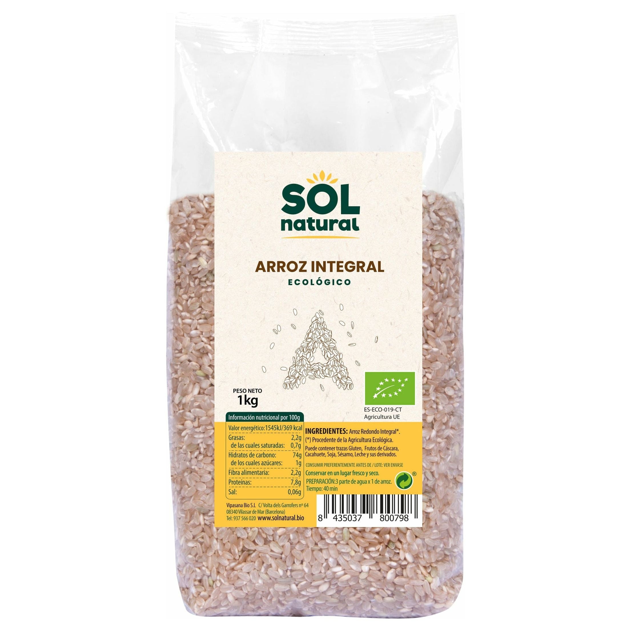 Arroz Redondo Integral Bio 1 Kg | Sol Natural - Dietetica Ferrer