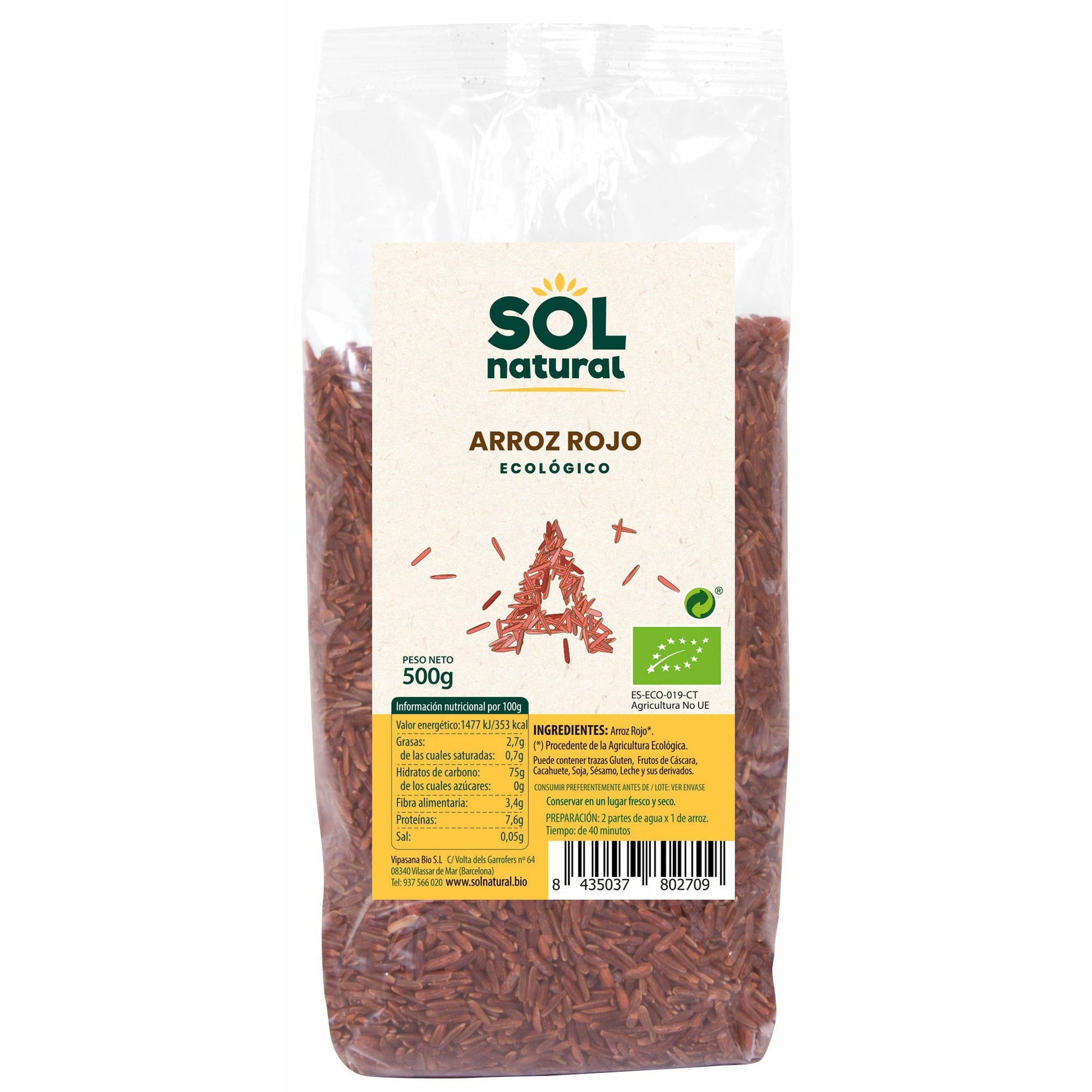 Arroz Rojo Bio 500 gr | Sol Natural - Dietetica Ferrer