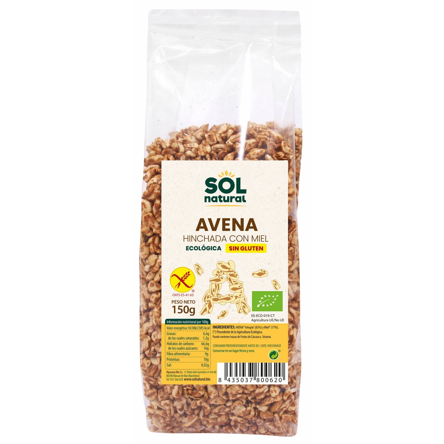 Avena Hinchada Con Miel Bio 150 gr | Sol Natural - Dietetica Ferrer