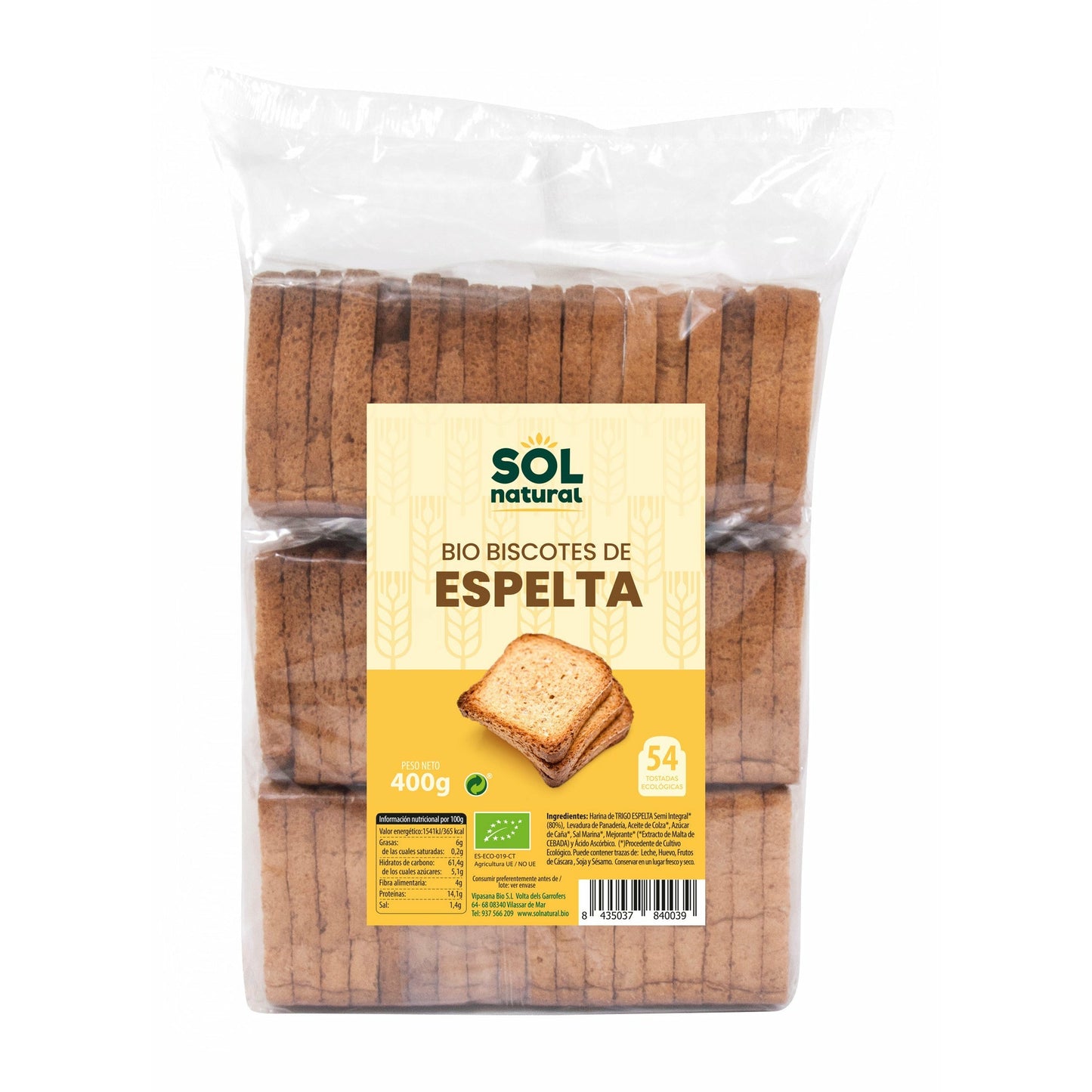 Biscotes de Espelta Bio 400 gr | Sol Natural - Dietetica Ferrer
